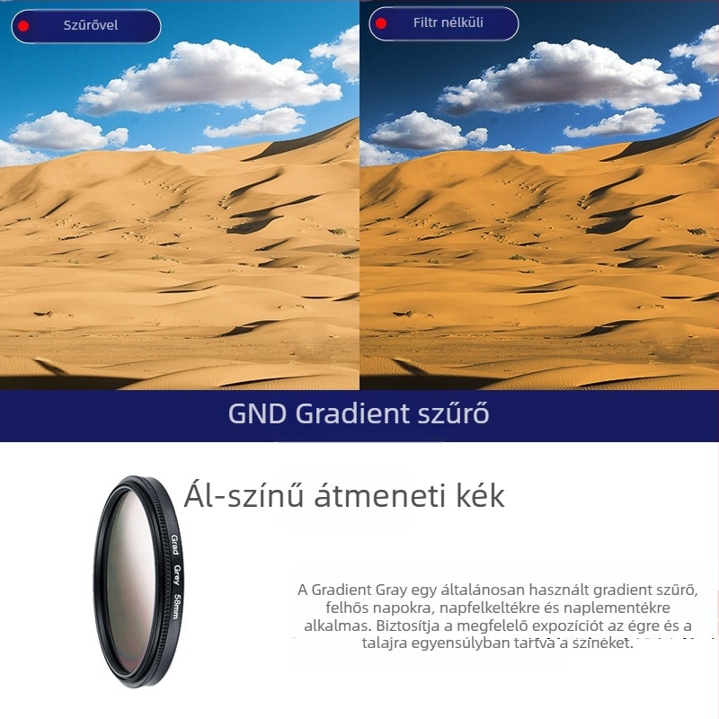 5-1 gradient színszűrő készlet SLR fényképezőgéphez, univerzális csatlakozás, tartalmaz 3 tisztító kendőt, OEM feldolgozás