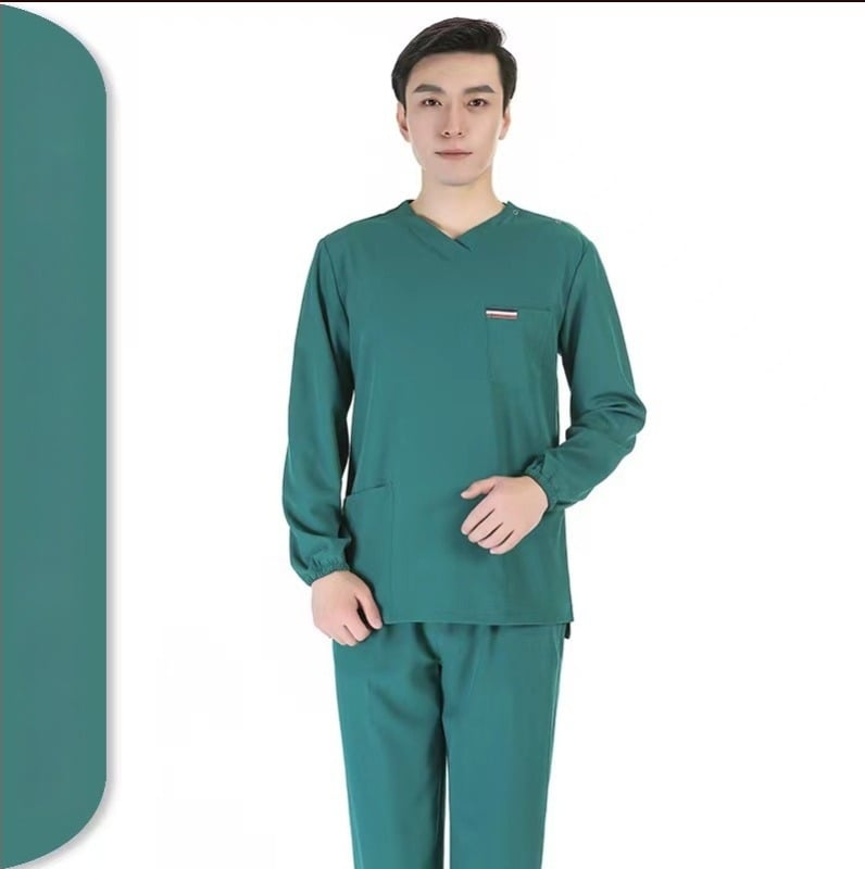 Uniszex orvosi scrub szett – gyorsan száradó, anti-statikus, rövid ujjú V-nyakú felső és nadrág, poliészter-spandex keverék (≥95% poliészter), nedvességelvezetés