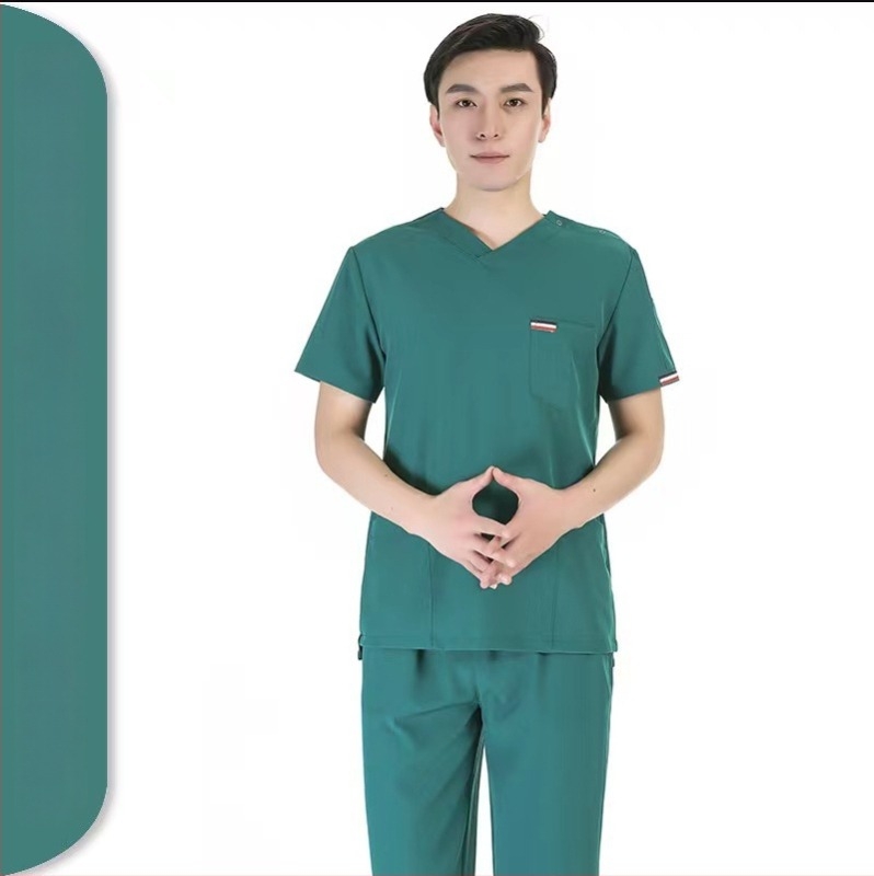 Uniszex orvosi scrub szett – gyorsan száradó, anti-statikus, rövid ujjú V-nyakú felső és nadrág, poliészter-spandex keverék (≥95% poliészter), nedvességelvezetés