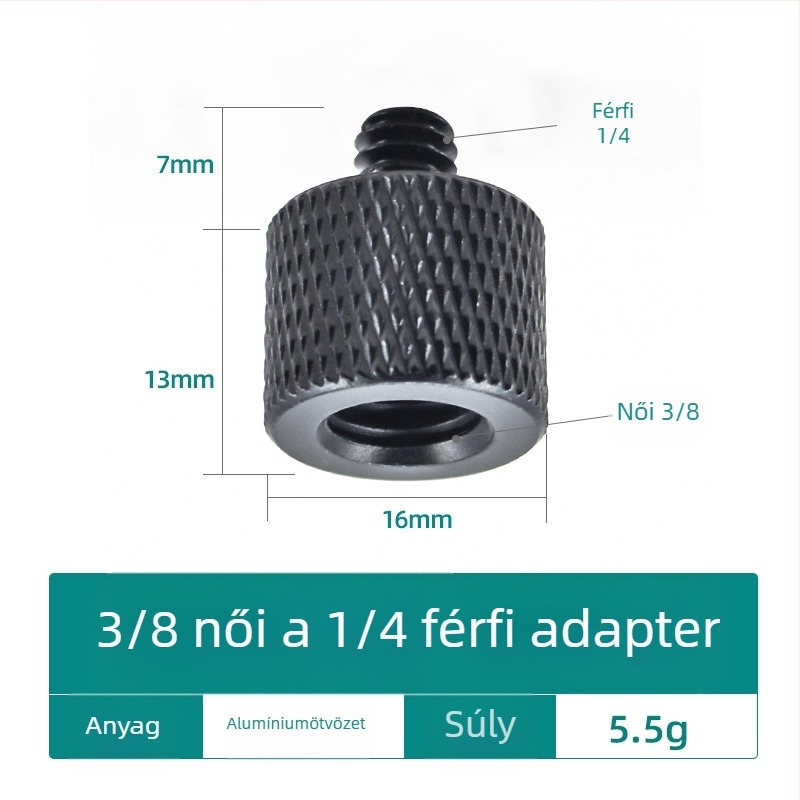 Kamera csavar, 1/4-es átalakító, alumíniumötvözet, terhelhetőség 2–5 kg, súly 0,0084 kg