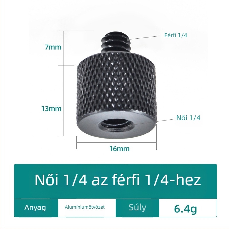 Kamera csavar, 1/4-es átalakító, alumíniumötvözet, terhelhetőség 2–5 kg, súly 0,0084 kg