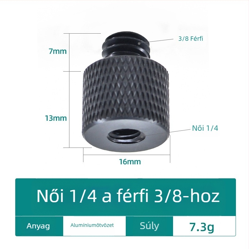 Kamera csavar, 1/4-es átalakító, alumíniumötvözet, terhelhetőség 2–5 kg, súly 0,0084 kg