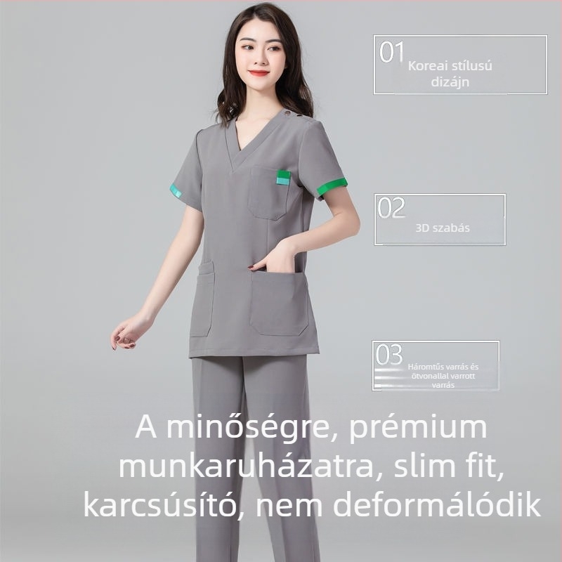 Uniszex scrubruha orvosi célokra, chenille anyag, 50–70% spandex, 5/4 ujjú, szőrme gallér, normál hossz 50–65 cm, sugárzásvédelmi