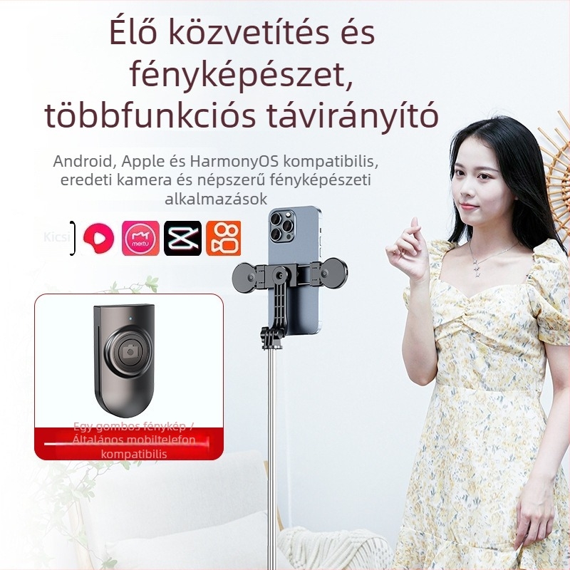 Z115 Selfie bot, 1,2 m hosszabbítás, Bluetooth távirányító, LED világítás, EIS támogatás