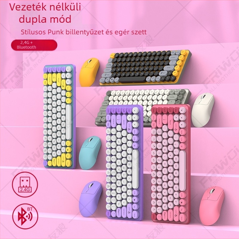 Vezeték nélküli Bluetooth kettős üzemmódú billentyűzet és egérkészlet, 87 gombos, ABS kivitel, USB vevő mellékelve, háttérvilágítás nélkül
