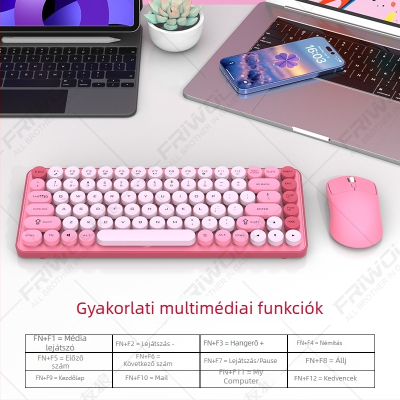 Vezeték nélküli Bluetooth kettős üzemmódú billentyűzet és egérkészlet, 87 gombos, ABS kivitel, USB vevő mellékelve, háttérvilágítás nélkül