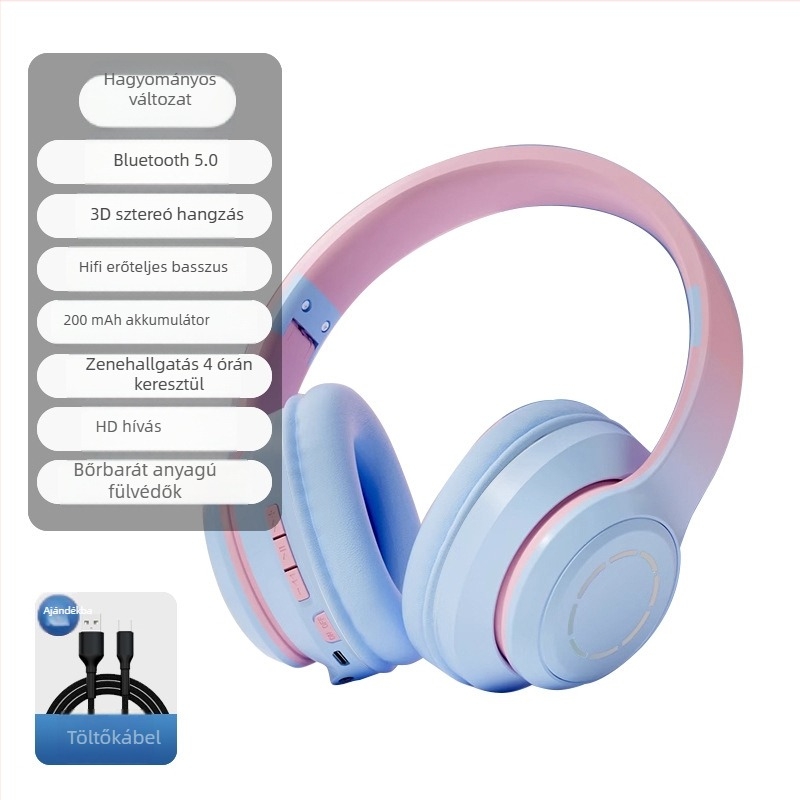 Fejre rögzíthető Bluetooth fejhallgató, 2025-ös modell, stílusos, vezeték nélküli, lányoknak, fényképezéshez és zenéhez