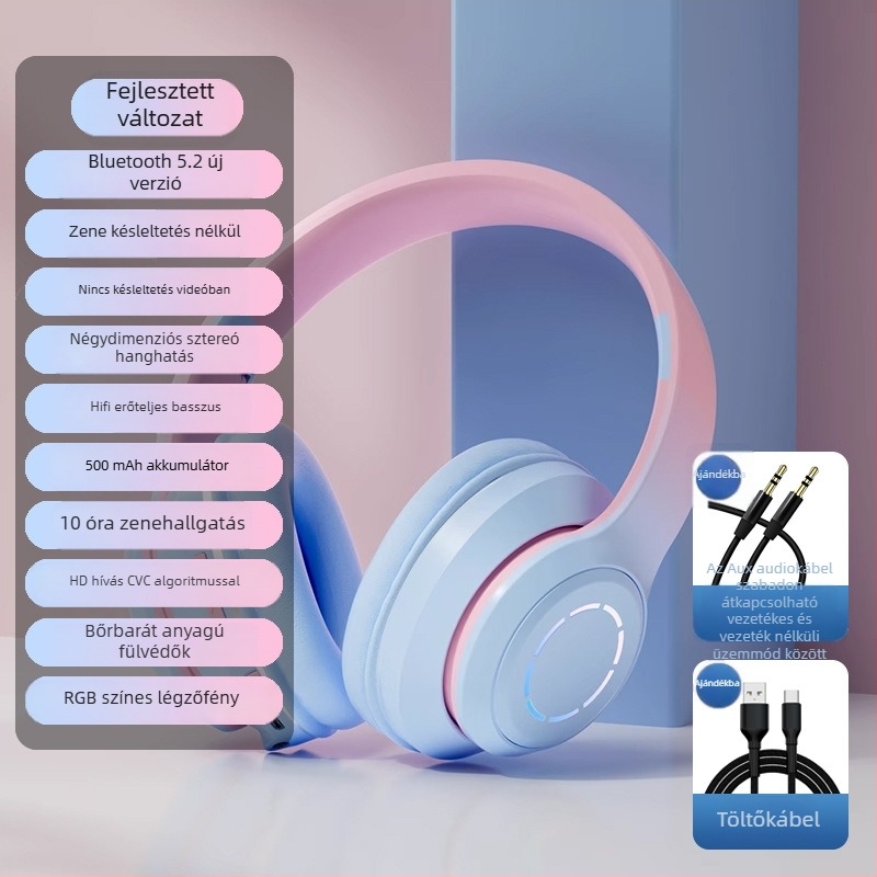 Fejre rögzíthető Bluetooth fejhallgató, 2025-ös modell, stílusos, vezeték nélküli, lányoknak, fényképezéshez és zenéhez