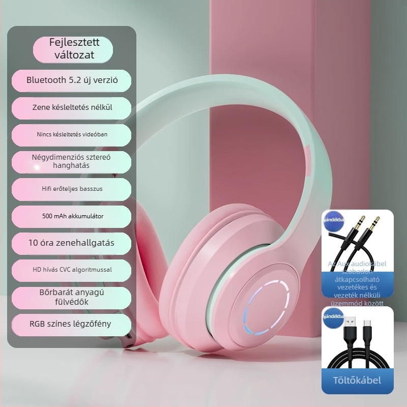 Fejre rögzíthető Bluetooth fejhallgató, 2025-ös modell, stílusos, vezeték nélküli, lányoknak, fényképezéshez és zenéhez