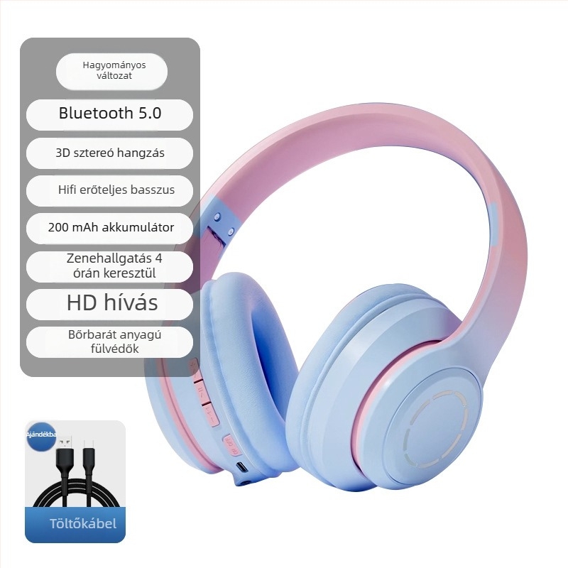 Fejre rögzíthető Bluetooth fejhallgató, 2025-ös modell, stílusos, vezeték nélküli, lányoknak, fényképezéshez és zenéhez