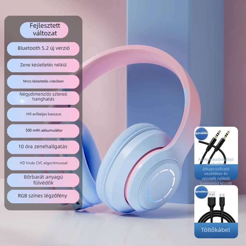 Fejre rögzíthető Bluetooth fejhallgató, 2025-ös modell, stílusos, vezeték nélküli, lányoknak, fényképezéshez és zenéhez
