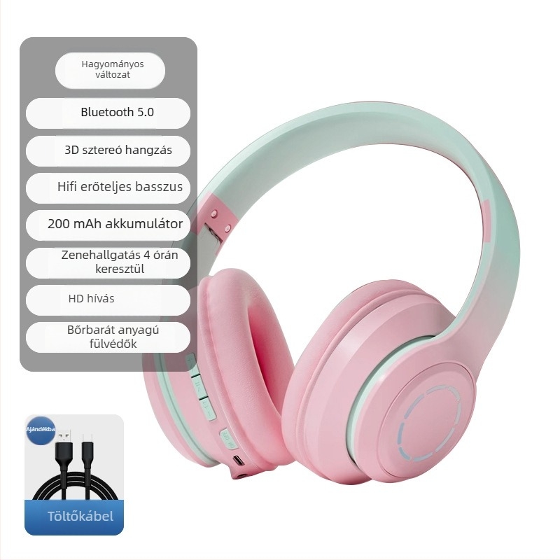 Fejre rögzíthető Bluetooth fejhallgató, 2025-ös modell, stílusos, vezeték nélküli, lányoknak, fényképezéshez és zenéhez