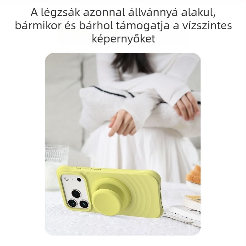 MagSafe mágneses szívóállvány telefonhoz, minimalistikus kialakítás, szilikon textúrájú felület, egykezes hordozható telefon-tartó
