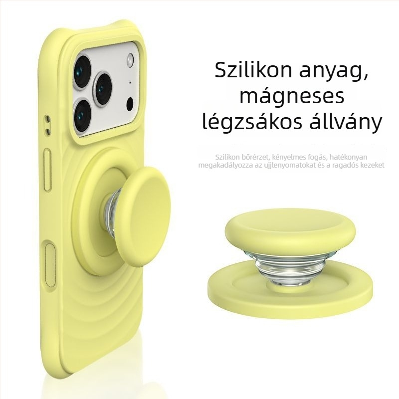 MagSafe mágneses szívóállvány telefonhoz, minimalistikus kialakítás, szilikon textúrájú felület, egykezes hordozható telefon-tartó