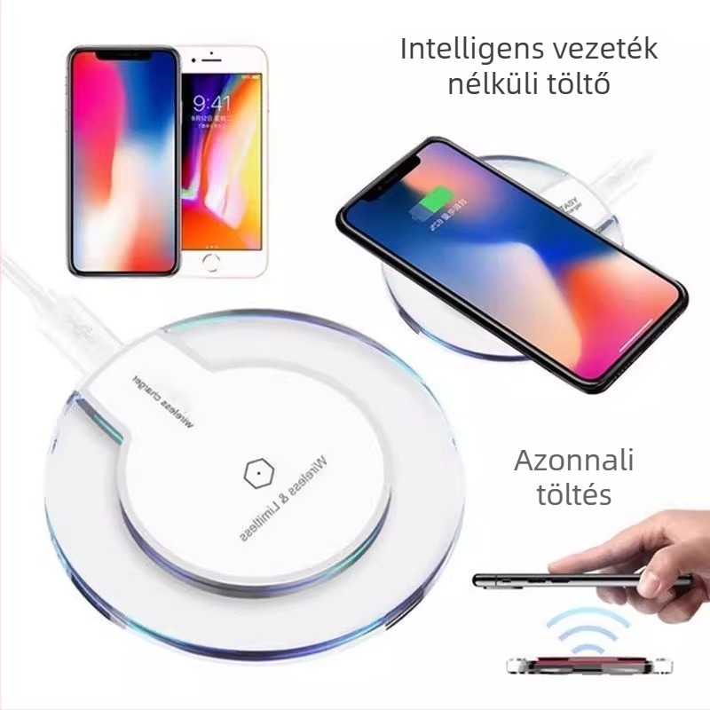 Asztali vezeték nélküli töltő, 15W gyorstöltés, QC3.0, 2A kimenet