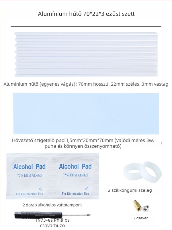 M.2 SSD hűtő 2280, alumínium, merevlemezekhez, notebook és asztali számítógépekhez