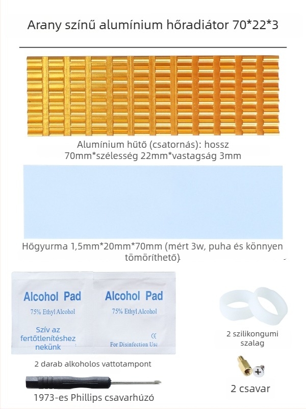 M.2 SSD hűtő 2280, alumínium, merevlemezekhez, notebook és asztali számítógépekhez