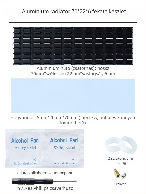 M.2 SSD hűtő 2280, alumínium, merevlemezekhez, notebook és asztali számítógépekhez