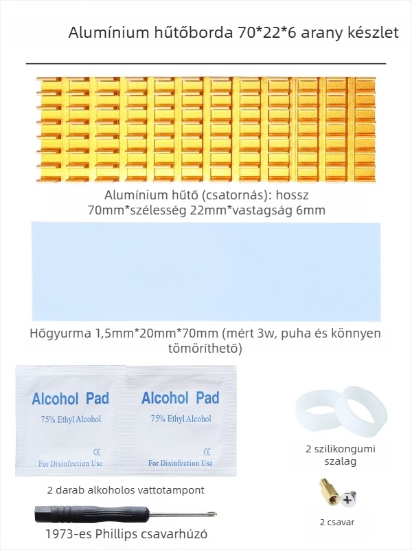 M.2 SSD hűtő 2280, alumínium, merevlemezekhez, notebook és asztali számítógépekhez