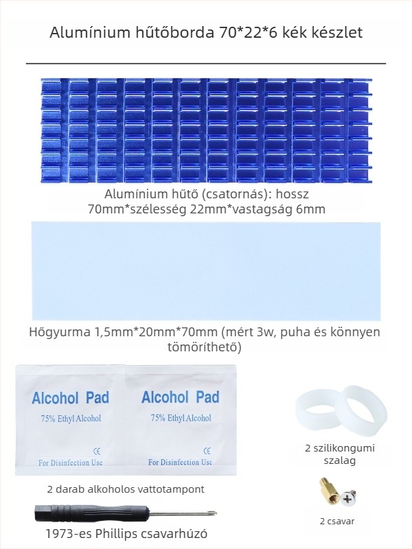 M.2 SSD hűtő 2280, alumínium, merevlemezekhez, notebook és asztali számítógépekhez