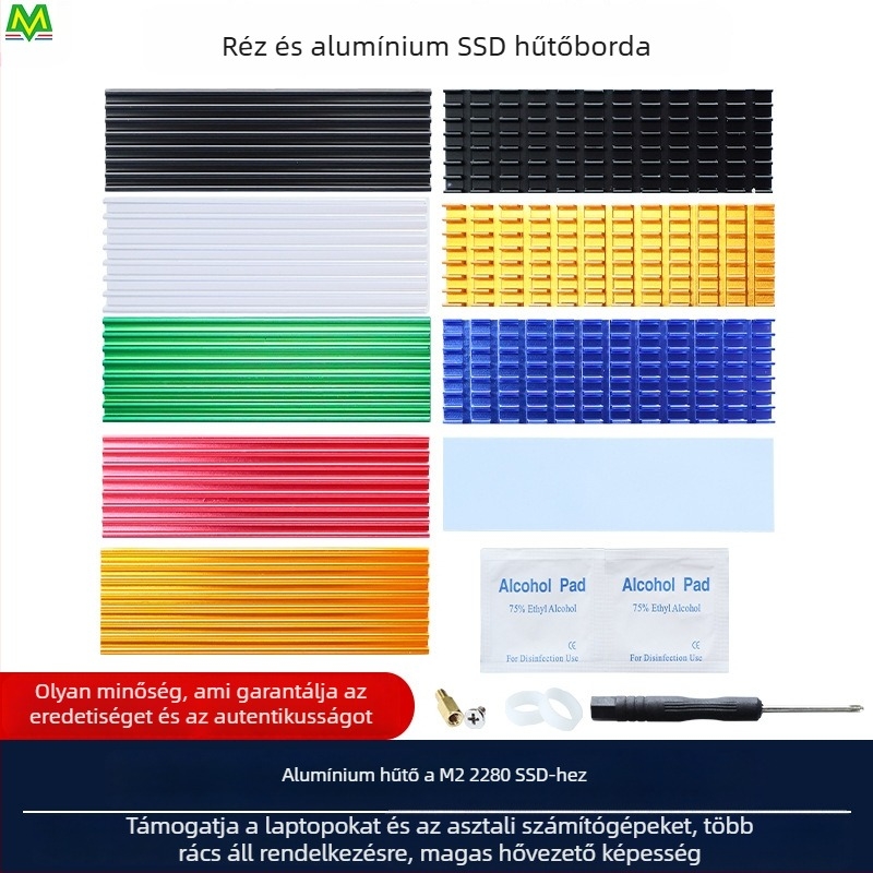 M.2 SSD hűtő 2280, alumínium, merevlemezekhez, notebook és asztali számítógépekhez