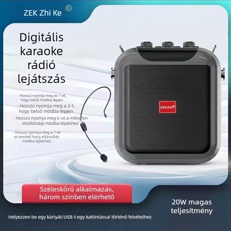 Zhike K92 hordozható Bluetooth karaoké hangszóró, 15 W, Bluetooth 5.0, beépített 4000–6000 mAh akkumulátor, 100 Hz–20 kHz frekvencia-válasz, SNR ≥70 dB