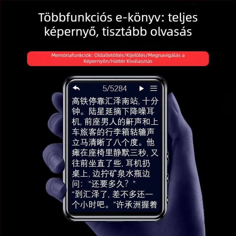 MP4/MP3 Zenelejátszó érintőképernyővel és Bluetooth-kapcsolattal — ultra vékony, regényolvasáshoz