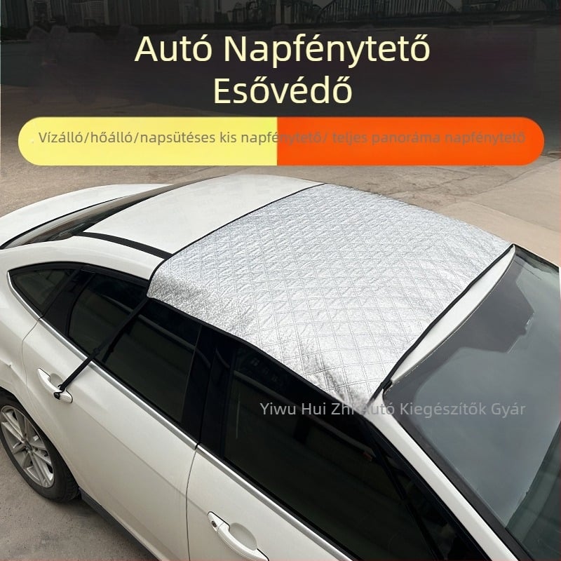 Autó panorámás napvédő sáv esővédő és hőszigeteléssel — Anyag: alumínium fóliával tömött pamut; Univerzális modell; Szerelés fedett