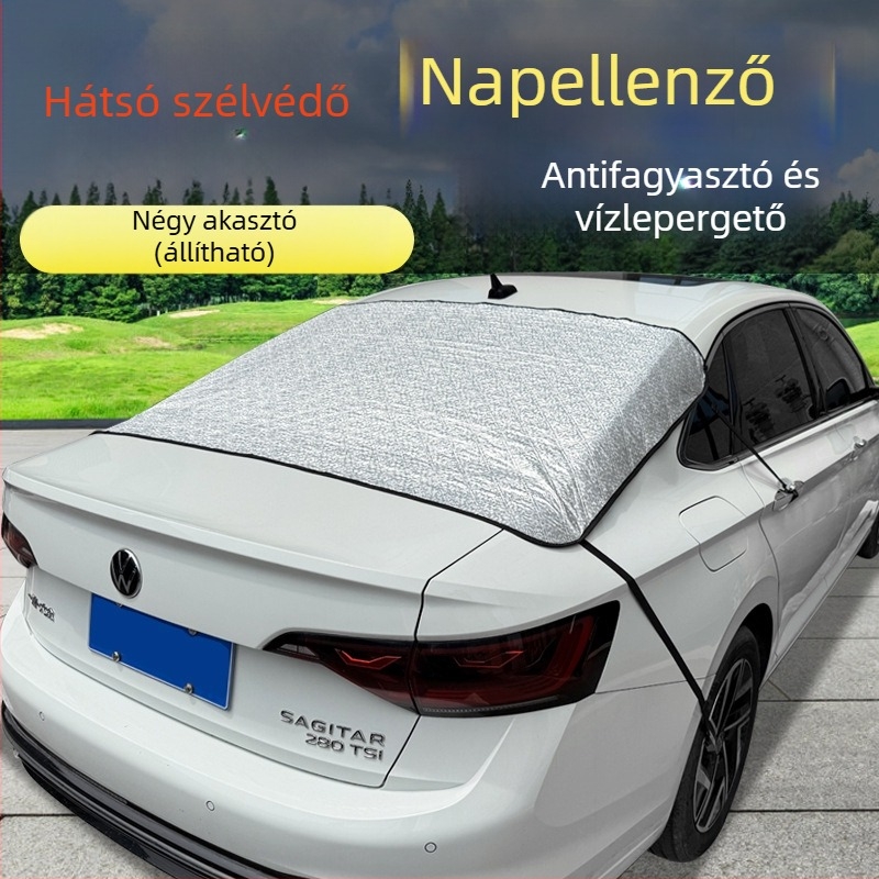 Autó panorámás napvédő sáv esővédő és hőszigeteléssel — Anyag: alumínium fóliával tömött pamut; Univerzális modell; Szerelés fedett