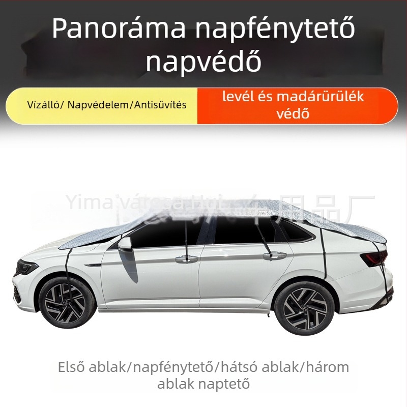 Autó panorámás napvédő sáv esővédő és hőszigeteléssel — Anyag: alumínium fóliával tömött pamut; Univerzális modell; Szerelés fedett