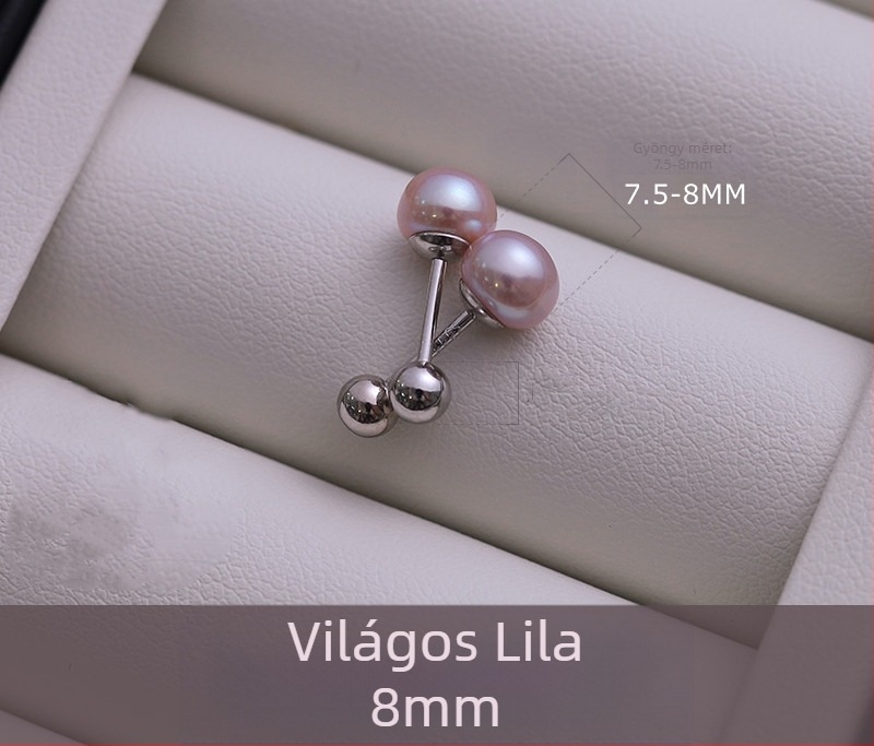 Ezüst fülbevalók természetes édesvízi gyöngyökkel és csavaros záródással, minimalist geometriai dizájn, S999 tiszta ezüst