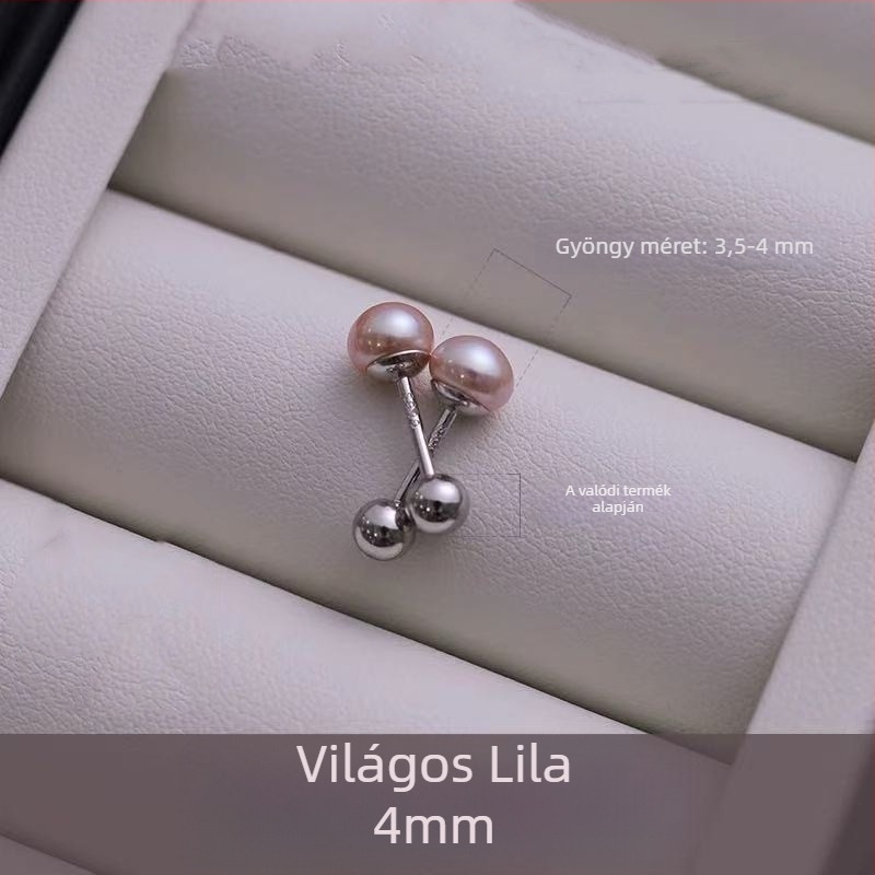 Ezüst fülbevalók természetes édesvízi gyöngyökkel és csavaros záródással, minimalist geometriai dizájn, S999 tiszta ezüst