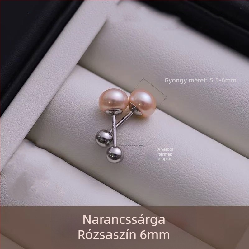 Ezüst fülbevalók természetes édesvízi gyöngyökkel és csavaros záródással, minimalist geometriai dizájn, S999 tiszta ezüst