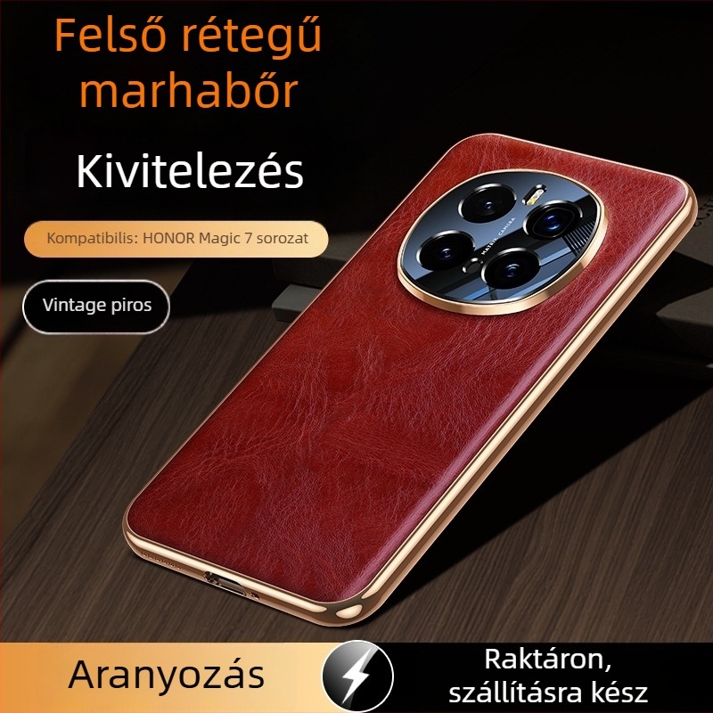 Honor Magic7-höz készült valódi bőr telefontok, teljes objektív védelem, felső rétegű marhabőrből, luxus