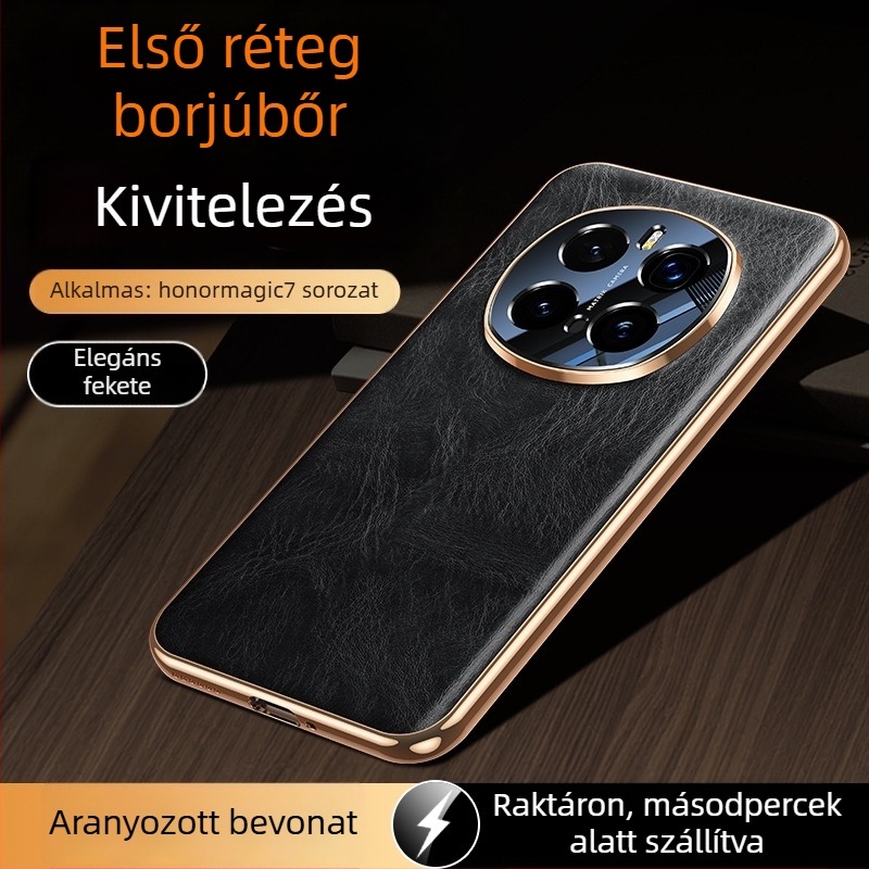 Honor Magic7-höz készült valódi bőr telefontok, teljes objektív védelem, felső rétegű marhabőrből, luxus