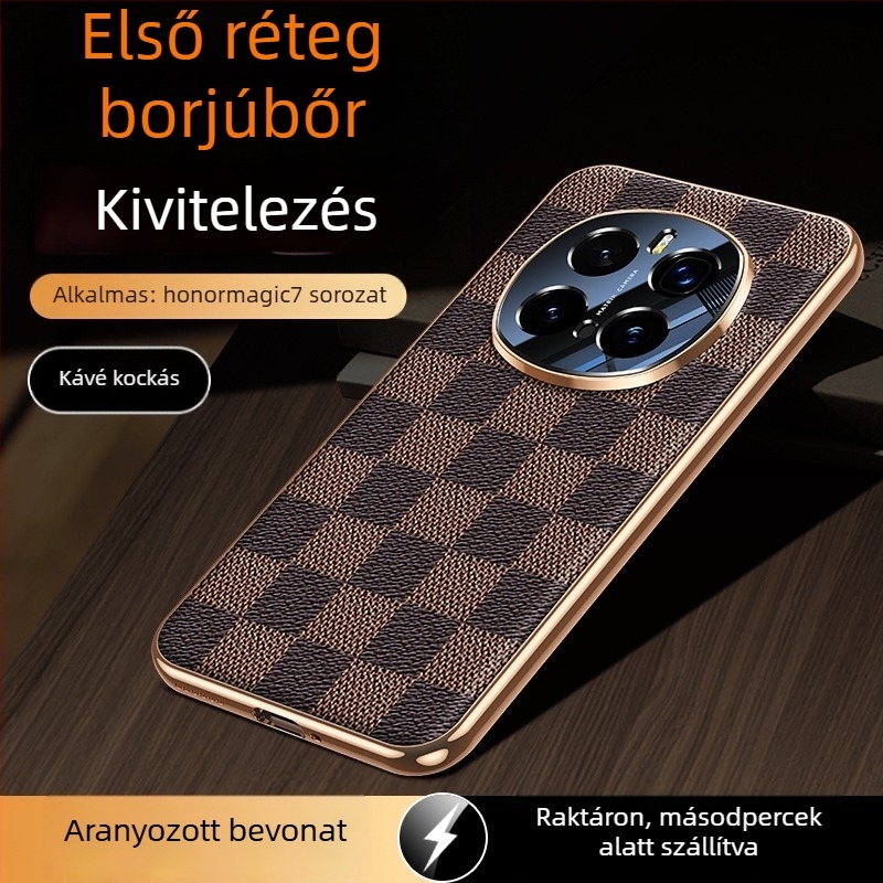 Honor Magic7-höz készült valódi bőr telefontok, teljes objektív védelem, felső rétegű marhabőrből, luxus
