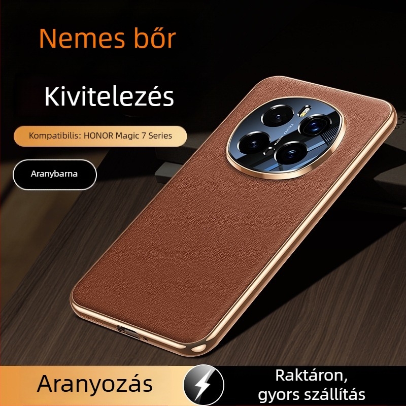 Honor Magic7-höz készült valódi bőr telefontok, teljes objektív védelem, felső rétegű marhabőrből, luxus