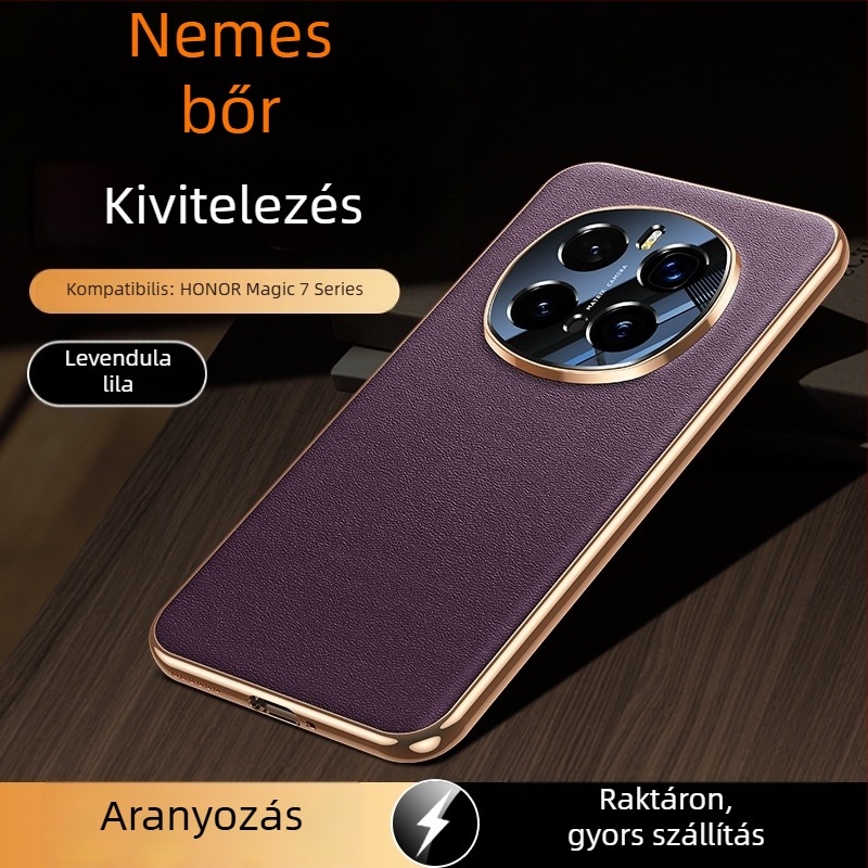 Honor Magic7-höz készült valódi bőr telefontok, teljes objektív védelem, felső rétegű marhabőrből, luxus