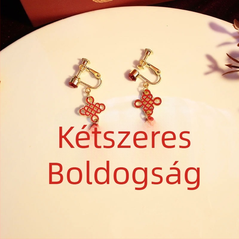 Fülbevalók - Kettős boldogság motívum, kínai esküvői stílus, kézzel készített ötvözet ékszer, Yiwu eredet, természetes stílus, friss és édes