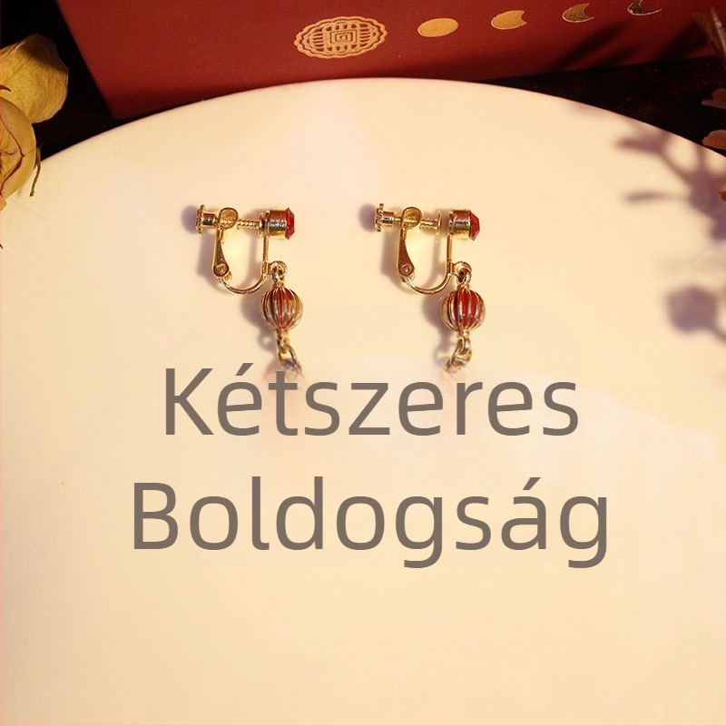 Fülbevalók - Kettős boldogság motívum, kínai esküvői stílus, kézzel készített ötvözet ékszer, Yiwu eredet, természetes stílus, friss és édes