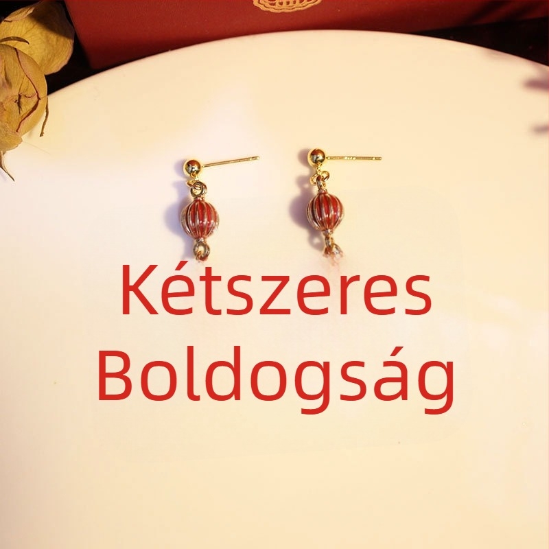Fülbevalók - Kettős boldogság motívum, kínai esküvői stílus, kézzel készített ötvözet ékszer, Yiwu eredet, természetes stílus, friss és édes