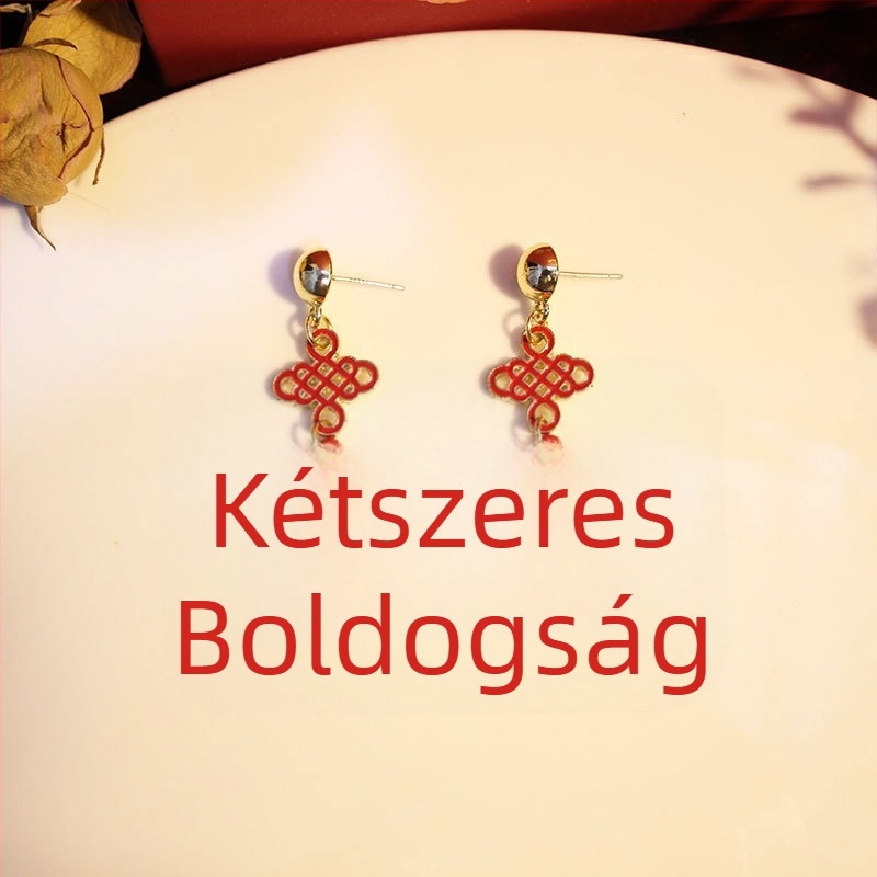 Fülbevalók - Kettős boldogság motívum, kínai esküvői stílus, kézzel készített ötvözet ékszer, Yiwu eredet, természetes stílus, friss és édes