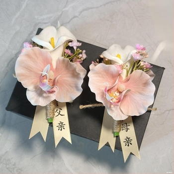 Esküvői koszorú mesterséges virágokkal: Calla Lily és Butterfly Orchid, uniszex, szülők koszorúja, teljes családi készlet, üzleti találkozókhoz