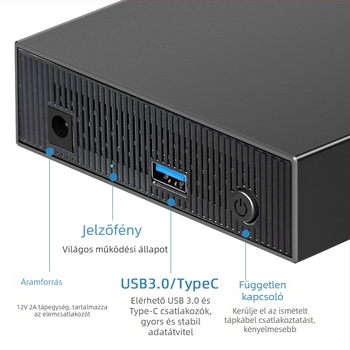 SATA merevlemez-ház, alumíniumötvözet, asztali külső USB 3.0/Type-C, akár 18 TB-ig, ZZUC-111