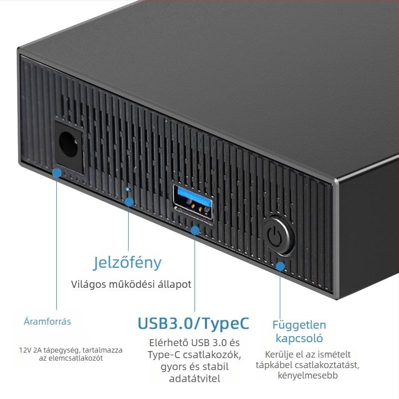 SATA merevlemez-ház, alumíniumötvözet, asztali külső USB 3.0/Type-C, akár 18 TB-ig, ZZUC-111