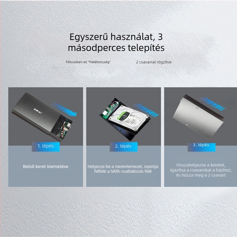SATA merevlemez-ház, alumíniumötvözet, asztali külső USB 3.0/Type-C, akár 18 TB-ig, ZZUC-111