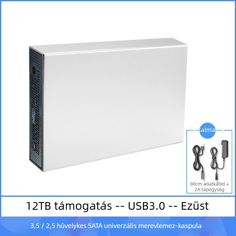 SATA merevlemez-ház, alumíniumötvözet, asztali külső USB 3.0/Type-C, akár 18 TB-ig, ZZUC-111