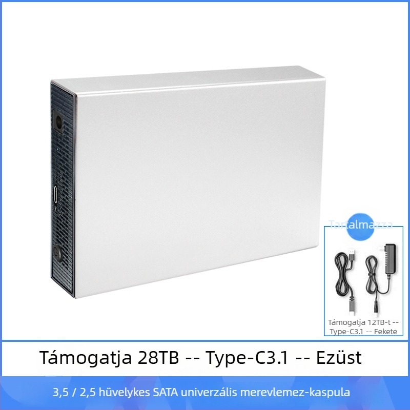 SATA merevlemez-ház, alumíniumötvözet, asztali külső USB 3.0/Type-C, akár 18 TB-ig, ZZUC-111