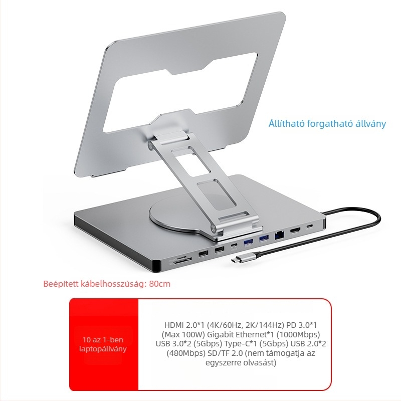 Lan Shuo USB-C dokkolóállomás alumínium ötvözet testtel, HDMI 2.0 és Gigabit Ethernet, 5Gbps