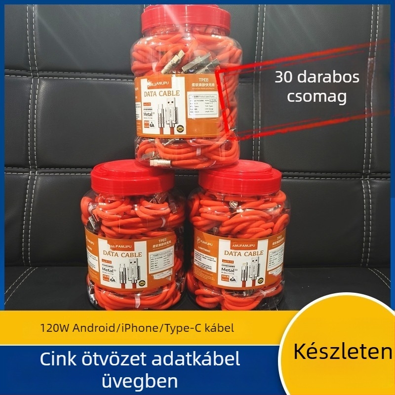Type-C töltőkábel szilikon izolációval, Quick Charge, max. 6A